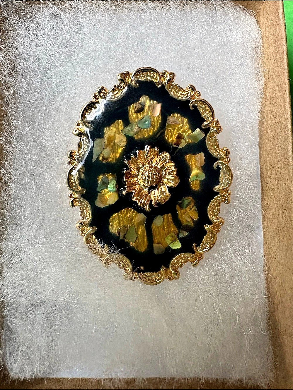 Black & Gold Sunflower Floral Brooch Pin